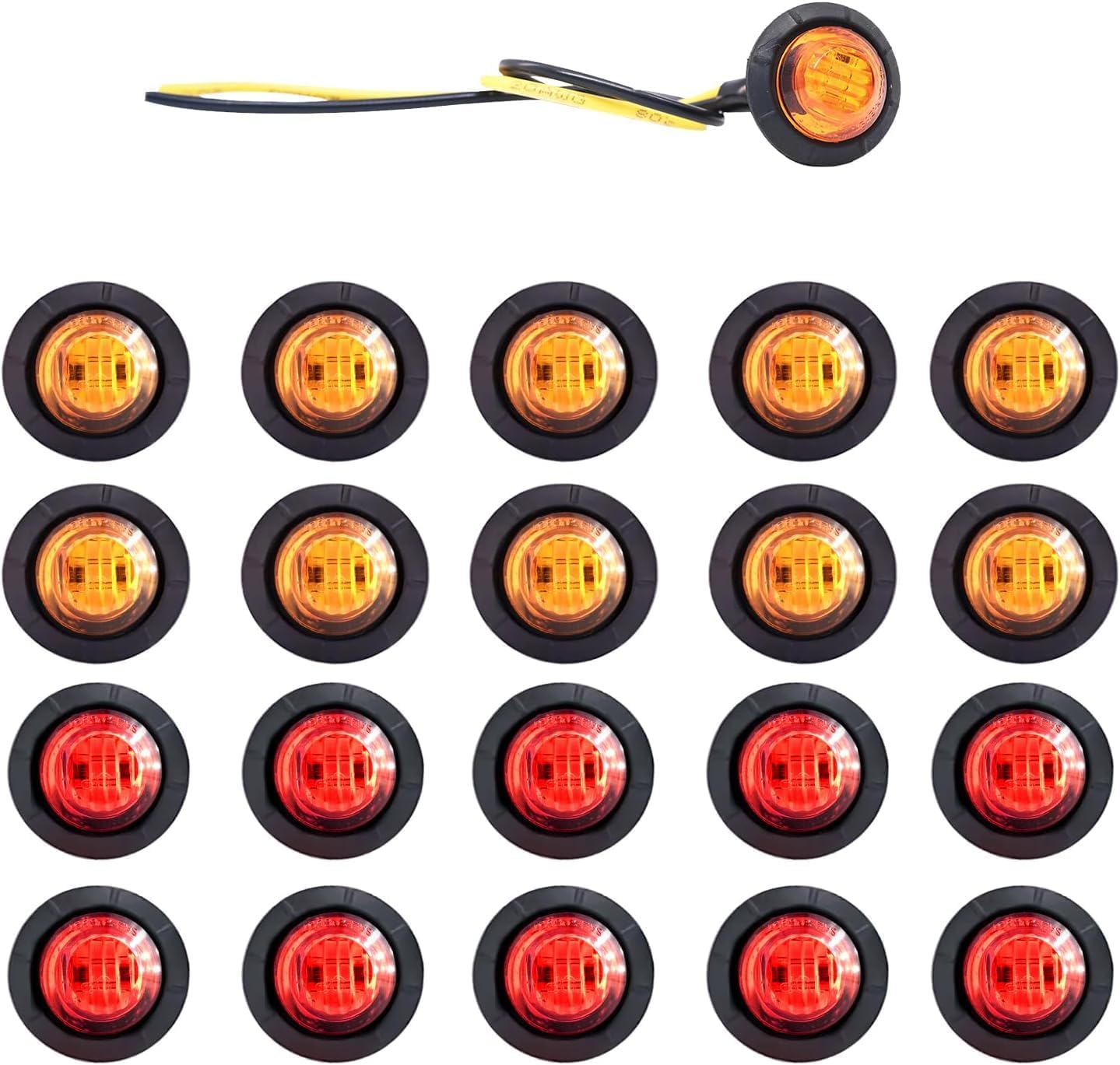 20pcs 3/4 Inch LED Marker Lights - 3rd Gen Round Mini Amber/Red Clearance Lights for Truck, Trailer, RV, Bus, Van, Boat, IP68 Waterproof, 12V DC