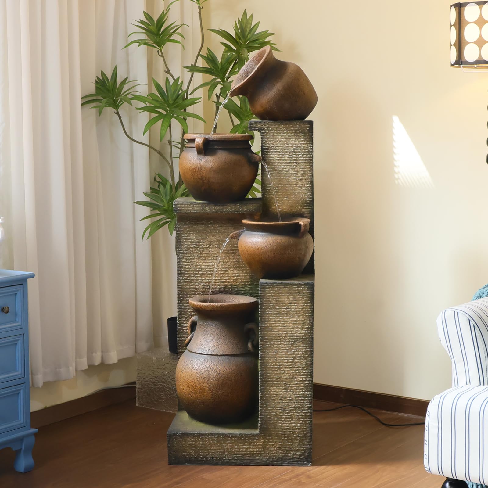 Resin Outdoor Water Fountain 4-Tier Jar Waterfall
