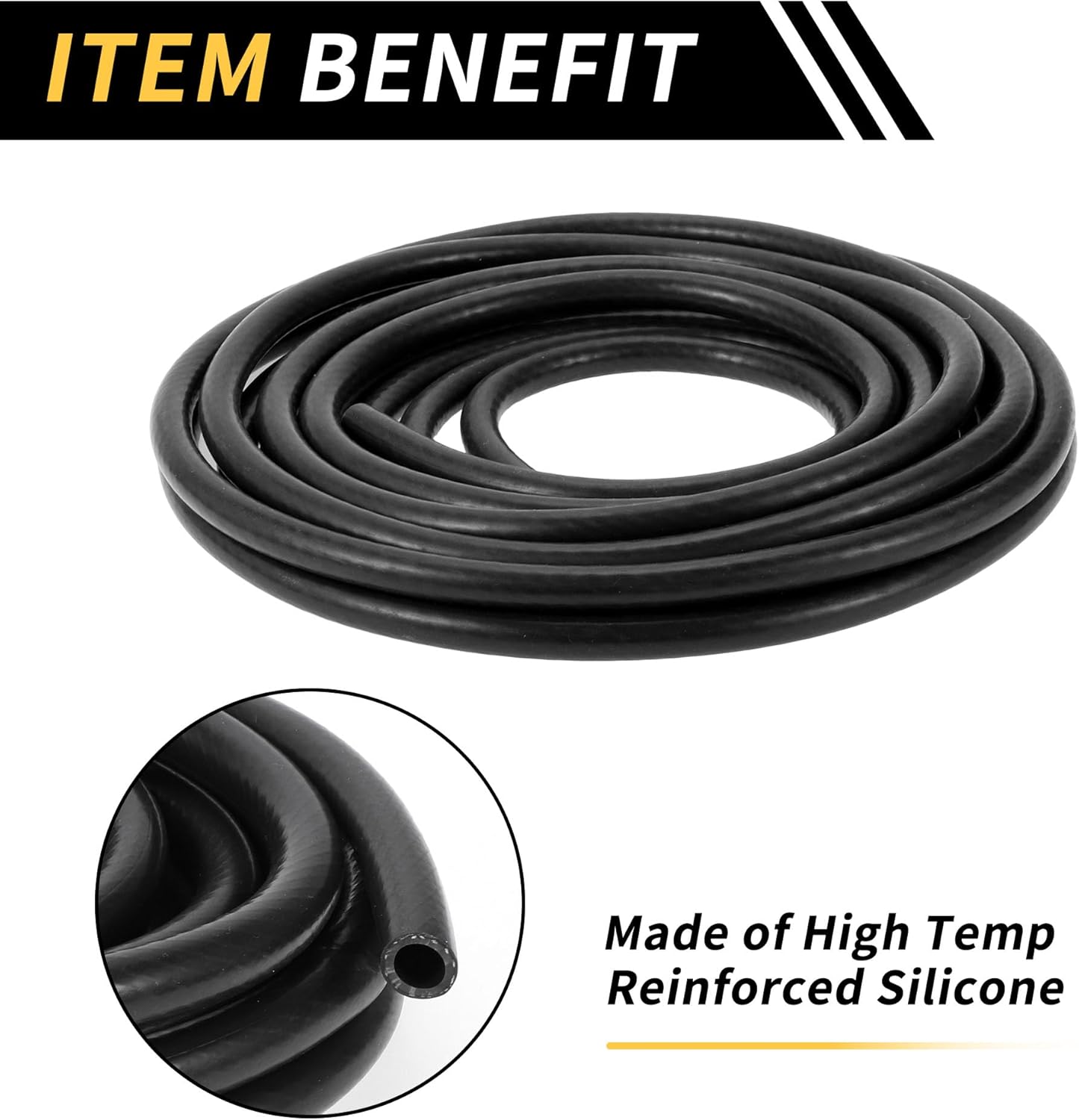 Silicone Vacuum Tubing Hose for Air and Water 22.97ft 5/16" 8mm ID 3mm Thickness High Temperature Black 1 Pc