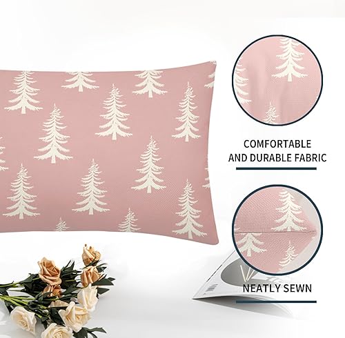 Miniatura 2 de Juego de 2 fundas de almohada lumbar rosa para árbol de Navidad, cojines rectangulares para sofá, vacaciones de invierno, decoración rústica de