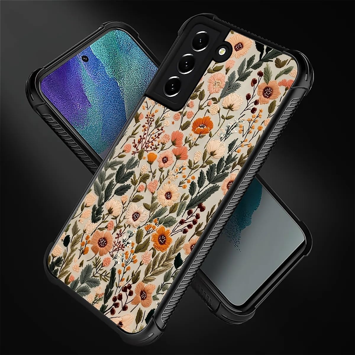 for Samsung Galaxy S22 Plus Case,Soft Silicone Shockproof Bumper Camera Protection Phone Case-Dark Embroidery Flower - Image 7