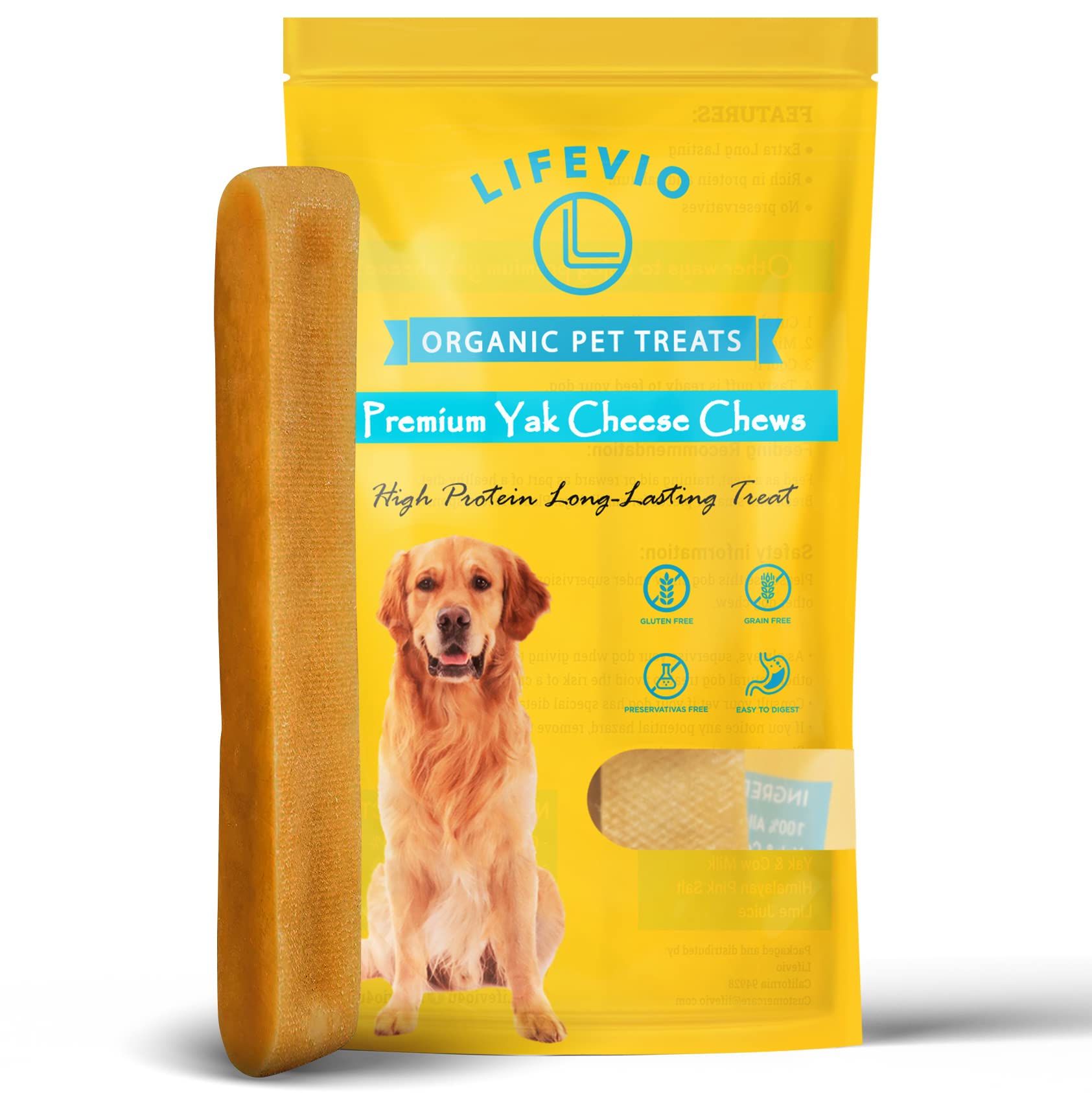 LIFEVIO Premium Himalayan Yak Cheese Dog Chews - Long Lasting Sticks | 100% Natural Yak Chews Made with Himalayan Yak Milk, Pink Salt, and Lime Juice