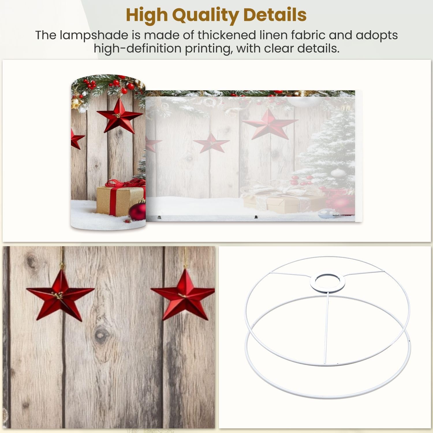 Drum Lamp Shades Christmas Wood Floor Winter Snow Xmas Tree Gift Family Party New Year Lampshade for Floor Lamps Table Lamp Pendant Light Linen 13"x13"x10" Replacement Large Lampshades