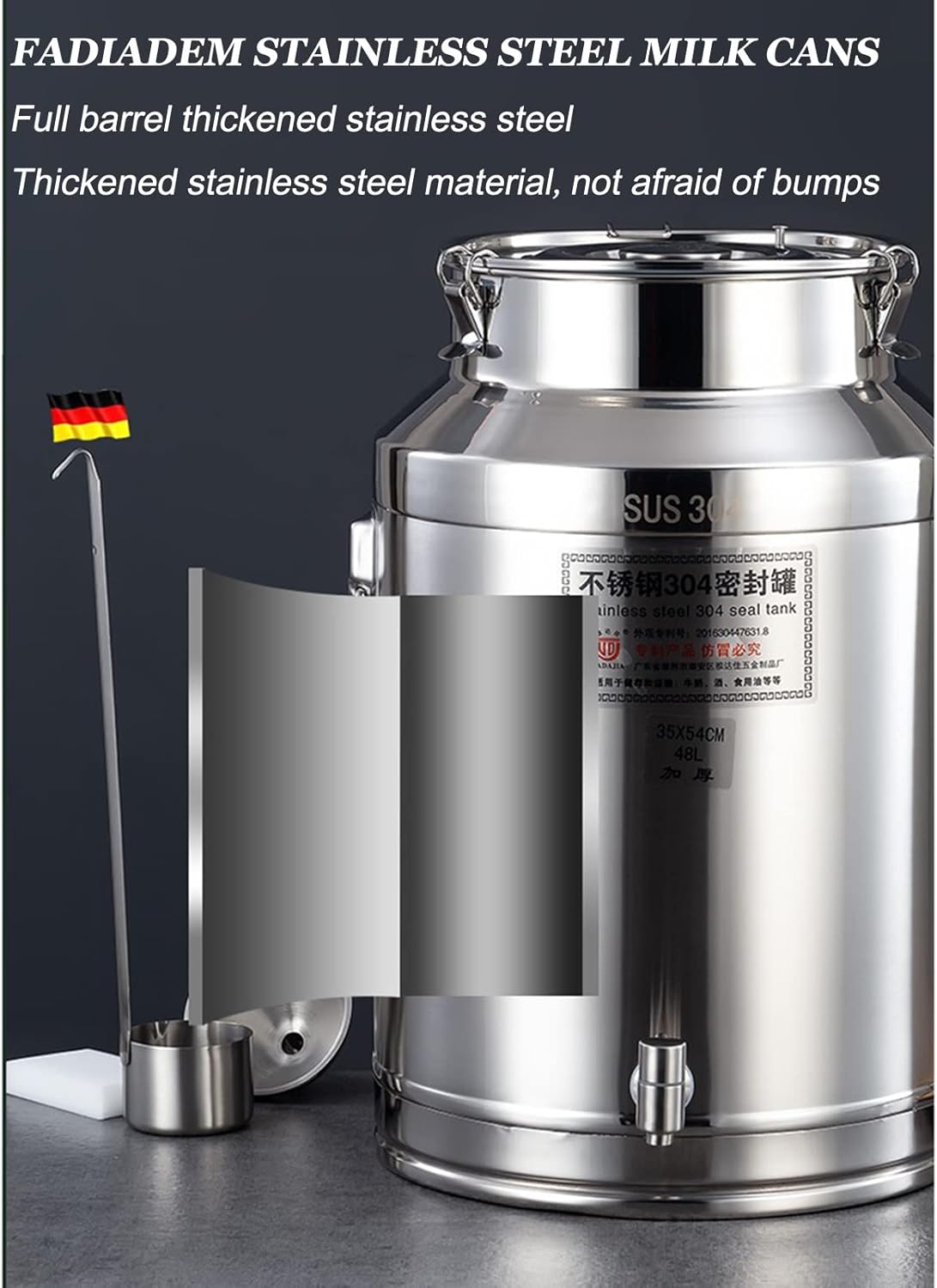 Milk Storage Transport Can Wine Barrel Canister, Fermentation Wine Pail Bucket, Stainless Steel Oil Barrel Silicone Seal Barrels with Spigot, Liquid Storage Container with Sealed Lid