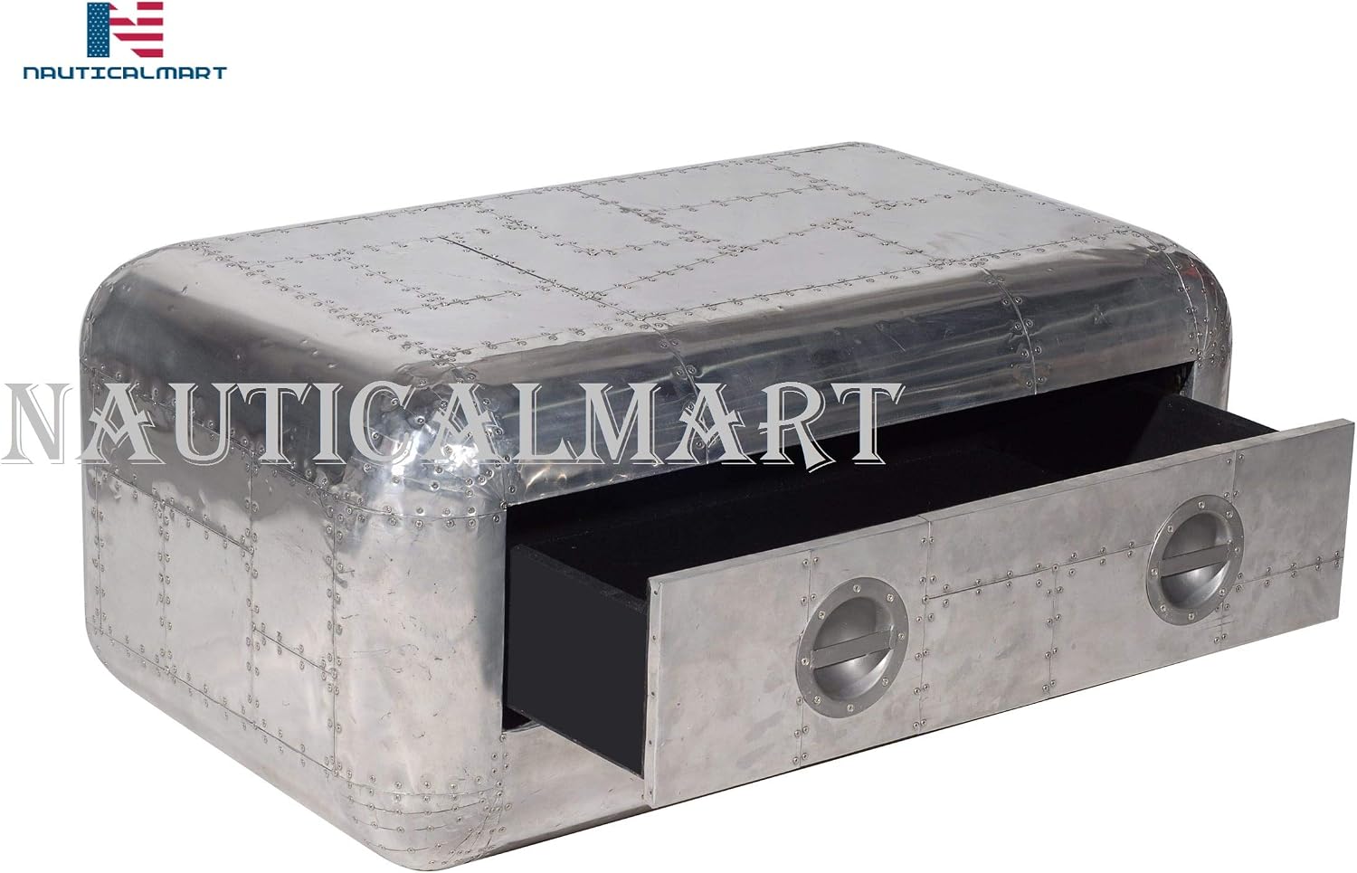 NauticalMart Vintage Blackhawk Coffee Table with Two Drawer