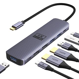 USB C to Dual HDMI Adapter, Newmight 7-in-1 USB-C Docking Station Dual Monitor Multiport Dongle with 2 HDMI 4K 60HZ, 3 USB 3.0, USBC 3.0 Data Port, 100W PD for MacBook Pro, iPhone 15/Pro Max, HP, Dell - Amazon product rated Grade A
