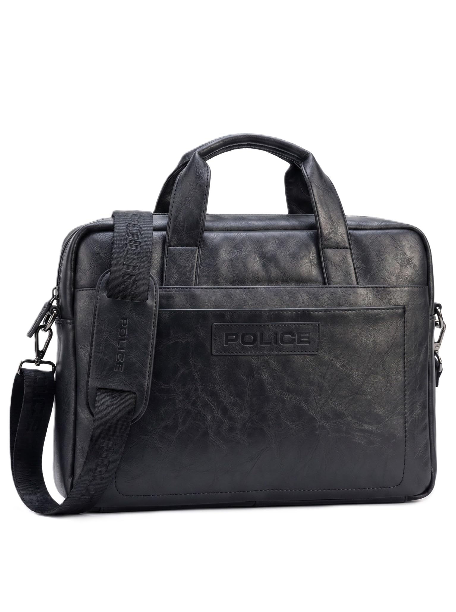 Premium 14" laptop Briefcase – Black | Premium Vegan Leather Office Bag | Distressed Texture Laptop Briefcase for Men | Slim & Stylish Work Bag (Black)-image-32