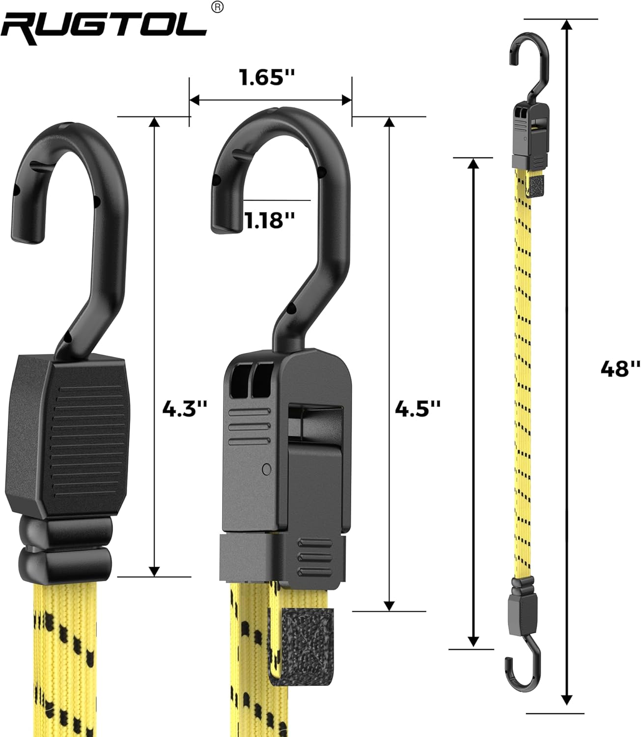 Bungee Cords with Hooks, 48 Inch Adjustable Flat Bungee Straps with Quick Release Buckle, Yellow Black Heavy Duty Elastic Cords with Metal Hooks for Bike Rack, Outdoor, Camping, Tarp, 6 Pack
