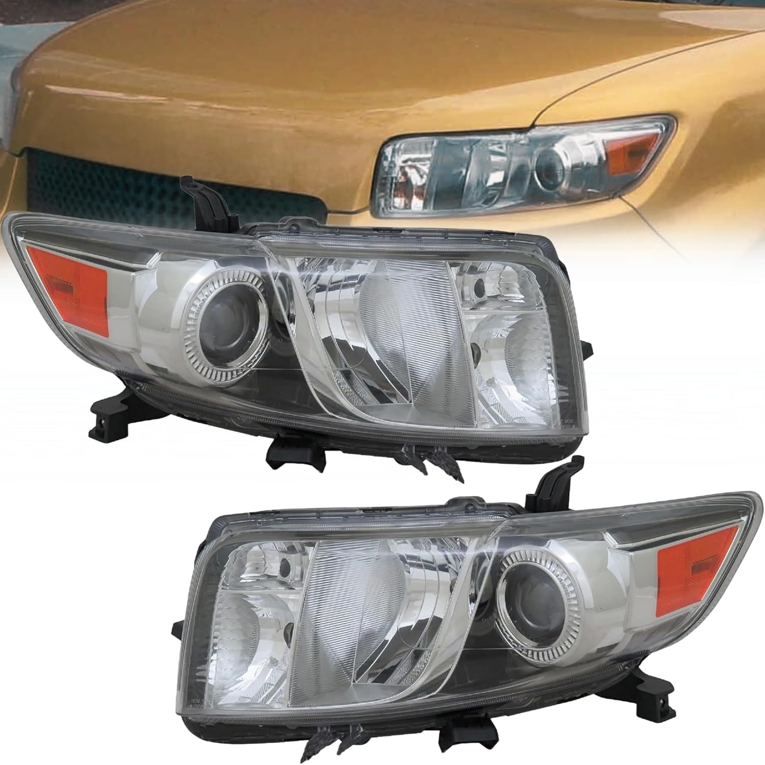 Headlamp Replacement For Scion xB 2011-2015 All Configurations DOT/SAE Compliant, Halogen Headlight Assembly Set With Bulbs, Left & Right Side, 81170-12E20, 81130-12E20 /SC2518106, SC2519106