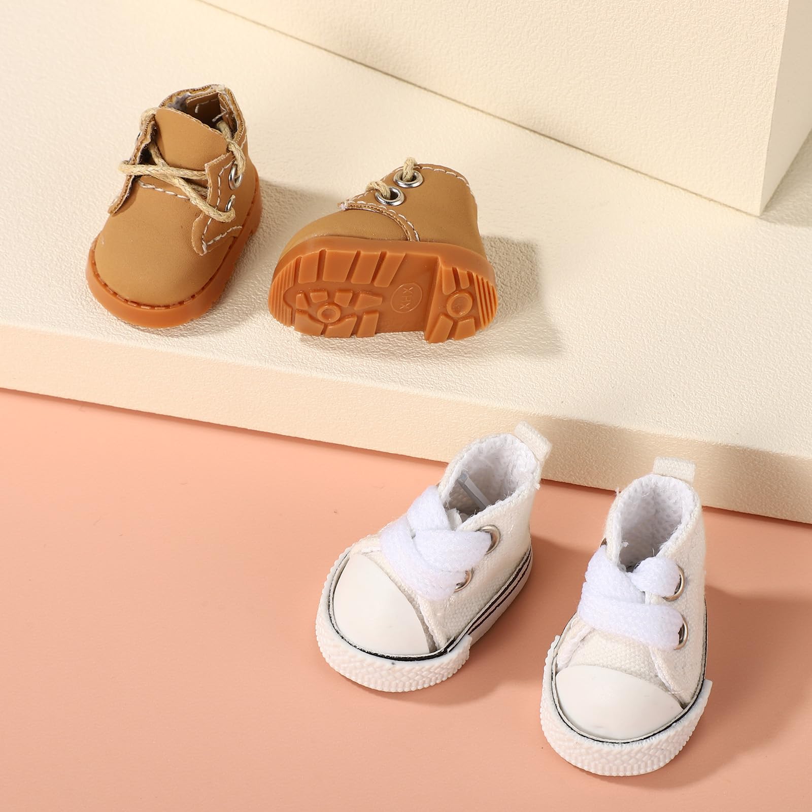 Lyreh 2 works Mini Doll Shoes, PU Boots White Canvas Shoes Mini Sneakers for Plush Doll Clothes Set Cute Toy Outfit Accessories - Image 3