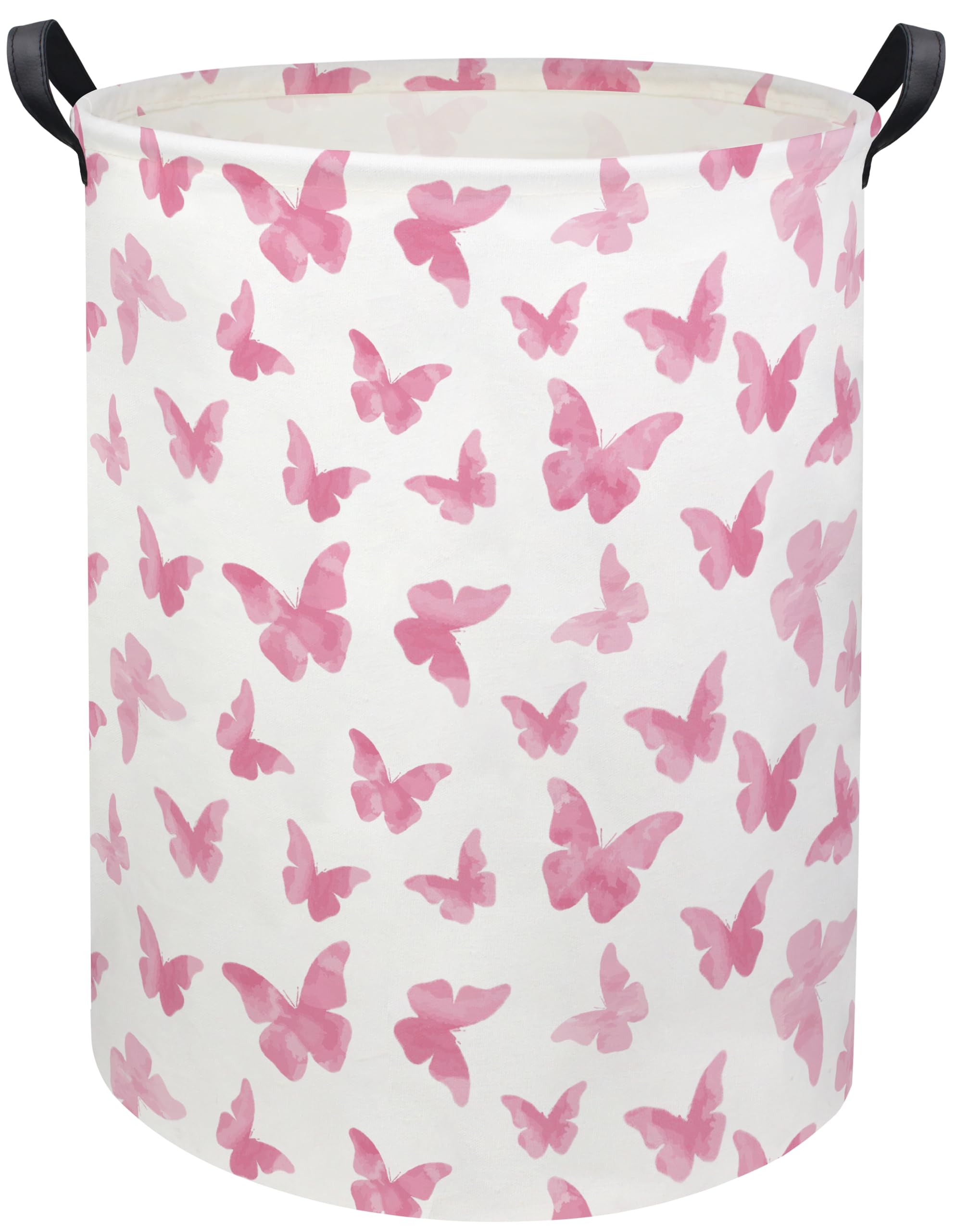 Butterfly Pink Laundry Hamper Girls Laundry Hamper Baby Laundry Basket Cute Toy Storage Bin Kids Hamper Butterfly Room Decor(Pink Butterfly)