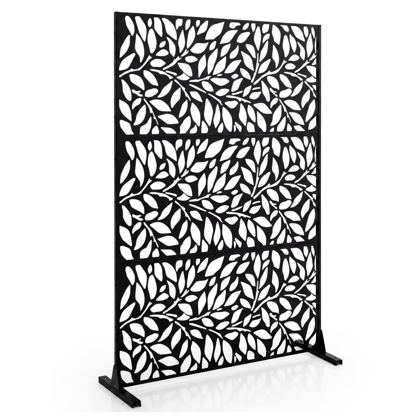 COSTWAY Decorative Garden Privacy Screen with Stand, 183x121cm Freestanding Metal Outdoor Divider, Rustproof Decorative Privacy Panel Fence Screening for Garden Patio Pool Hot Tub (Black, Foliage) — image 1