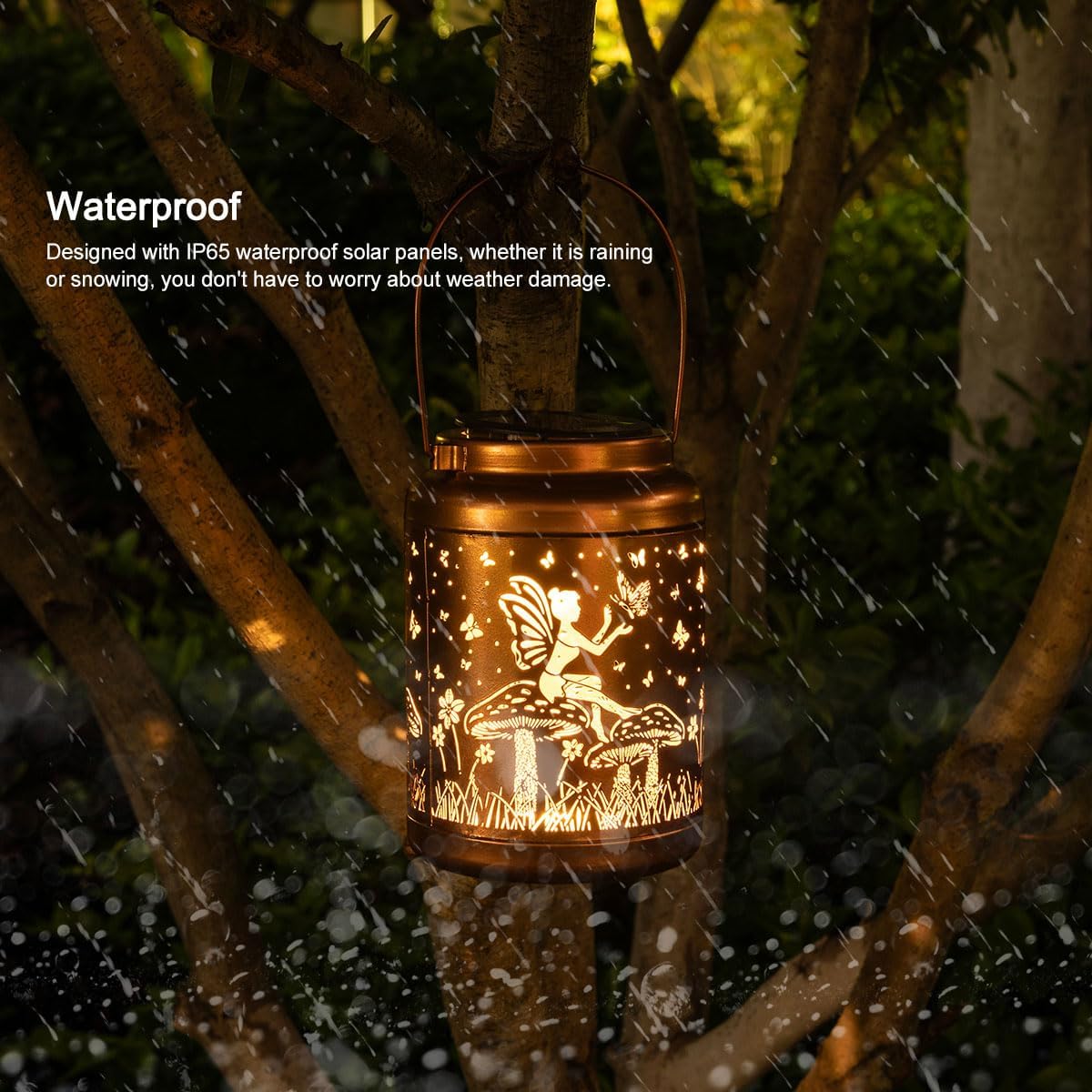 Outdoor Waterproof Fairy Solar Lanterns Metal Hanging Garden Light Decorative Solar Powered Lamp for Garden Backyard Patio Porch and Tree