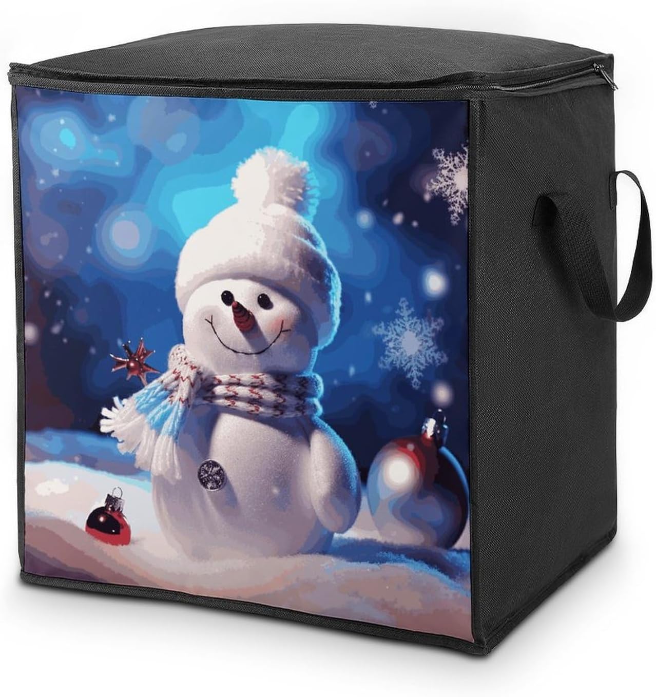Merry Christmas Snowman Storage Bag with Zippers And Handle Extra Large Bedding Comforter Storage Bag Foldable Blanket Storage Bags Fabric Moving Bags for Closet Organizer (70L)