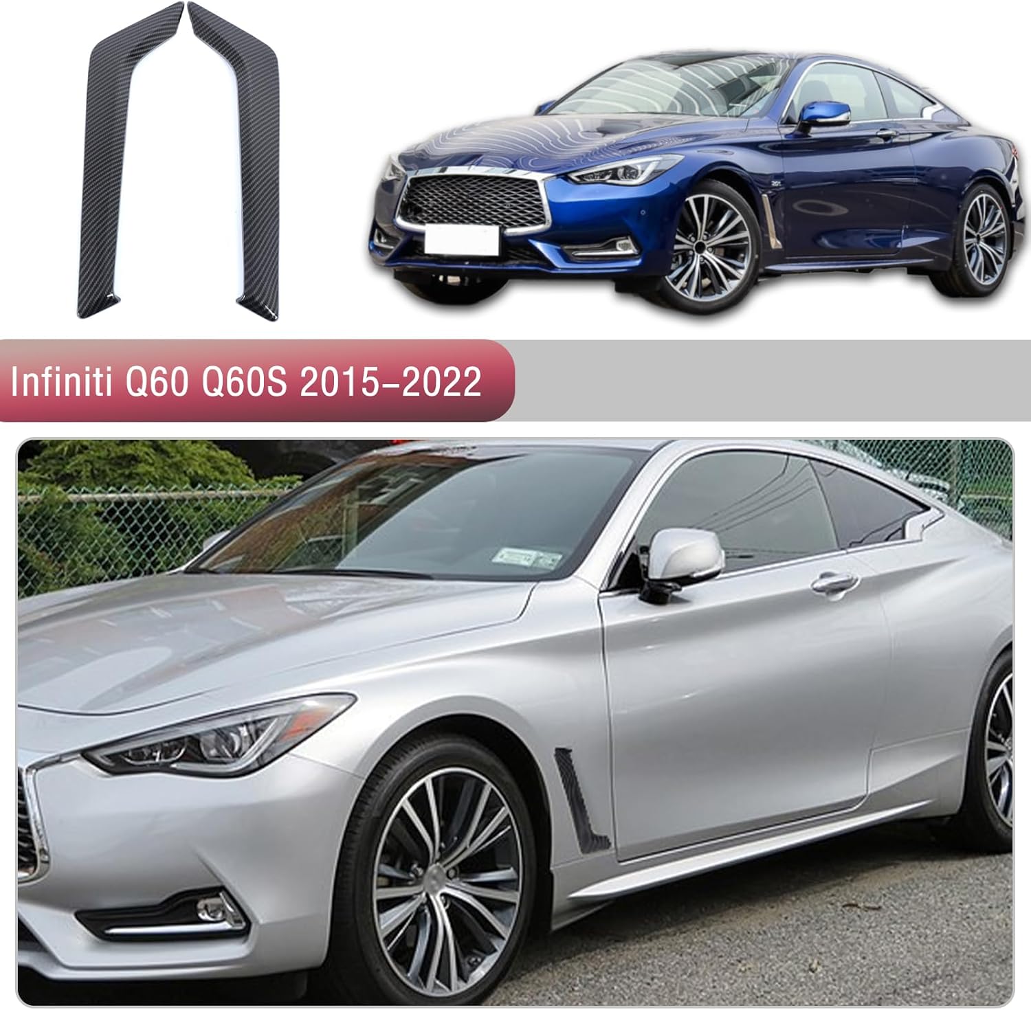 Front Fender Side Vent Garnish Trim Compatible with Infiniti Q60 Q60S 2015-2022, ABS Plastic Air Flow Intake Hole Grille Spoiler Auto Exterior Accessories (Carbon Fiber Pattern)