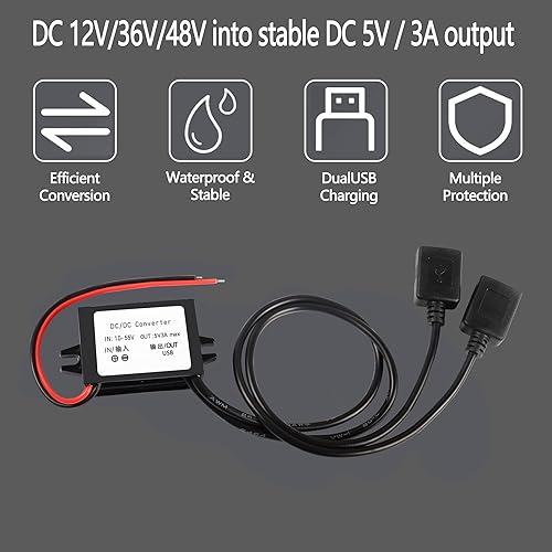 Miniatura 6 de MEIRIYFA Convertidor USB de 12 V a 5 V Módulo DC Buck 12V 36V 48V Convertir a 5V Dual USB Hembra 10-55V a 5V 3A 15W Adaptador DC a DC Regulador