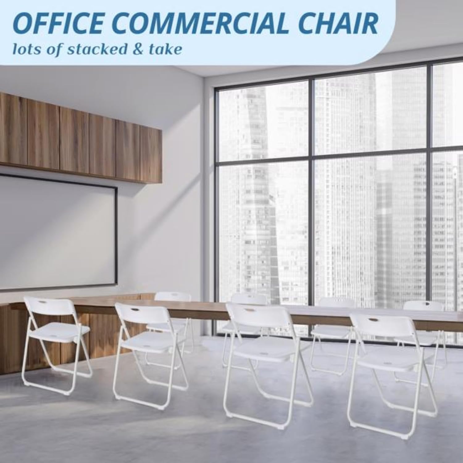 6-Pack Folding Chairs, White Seats, Easy to Carry, Metal Frame, 300 Lbs, Versatile and Stylish Design, Non-Slip Mat, White