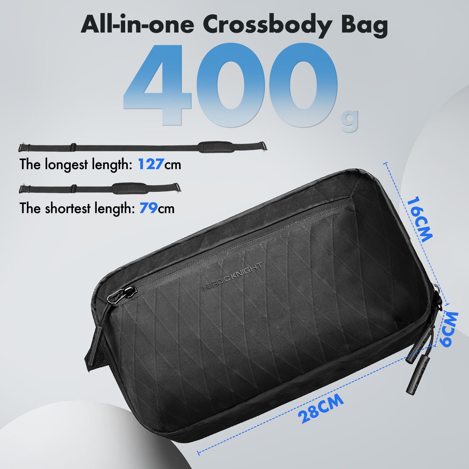 hk Sacoche Bandoulière Homme Femme Sac Poitrine avec Bandoulière Amovible | Sac Bandoulière Léger 2,5L Imperméable, Sling Bag Crossbody pour Voyage, Quotidien, Randonnée et Vélo