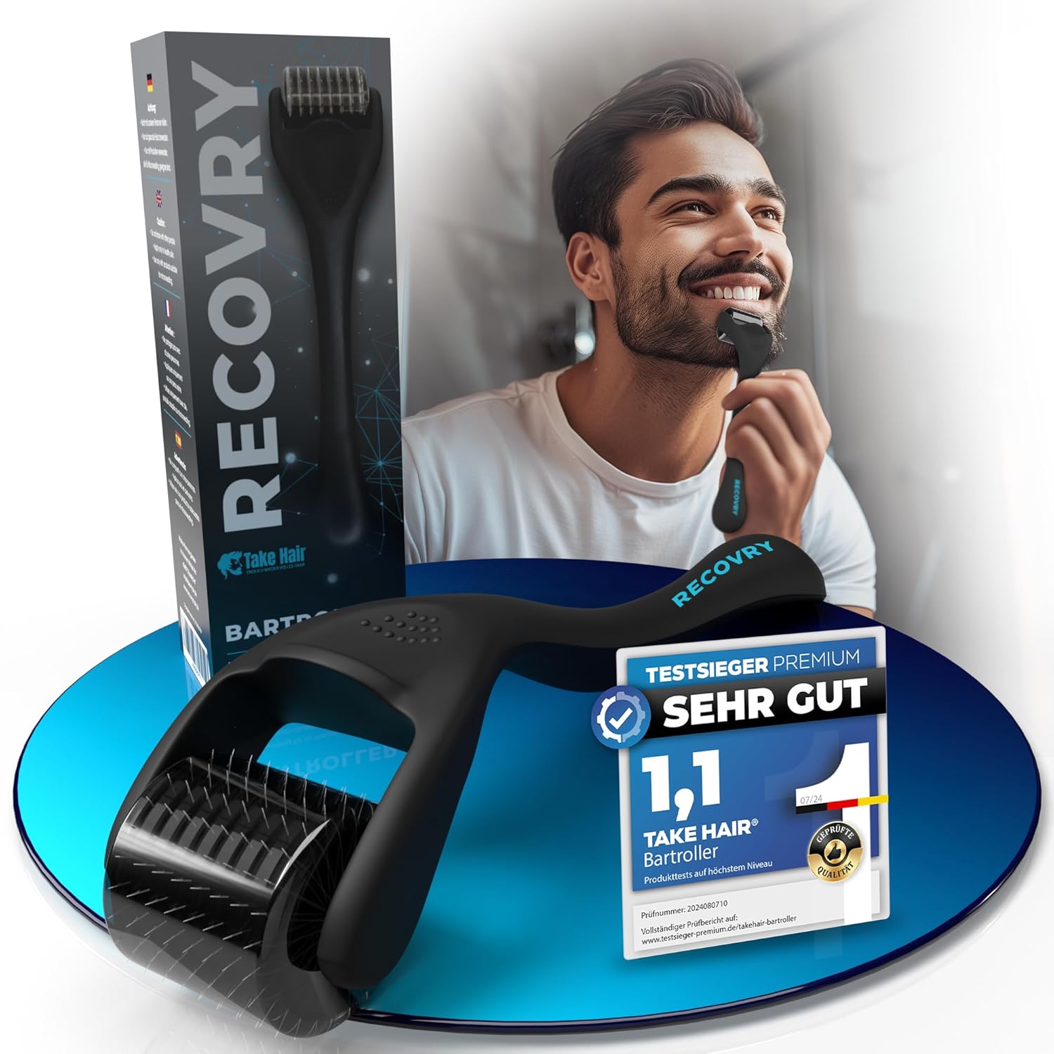 RECOVRY Beard Roller Beard Growth – 192 Real Needles for Maximum Beard Growth – Derma Roller with Stainless Steel Needles – Increases Beard Density | Beard Roller
