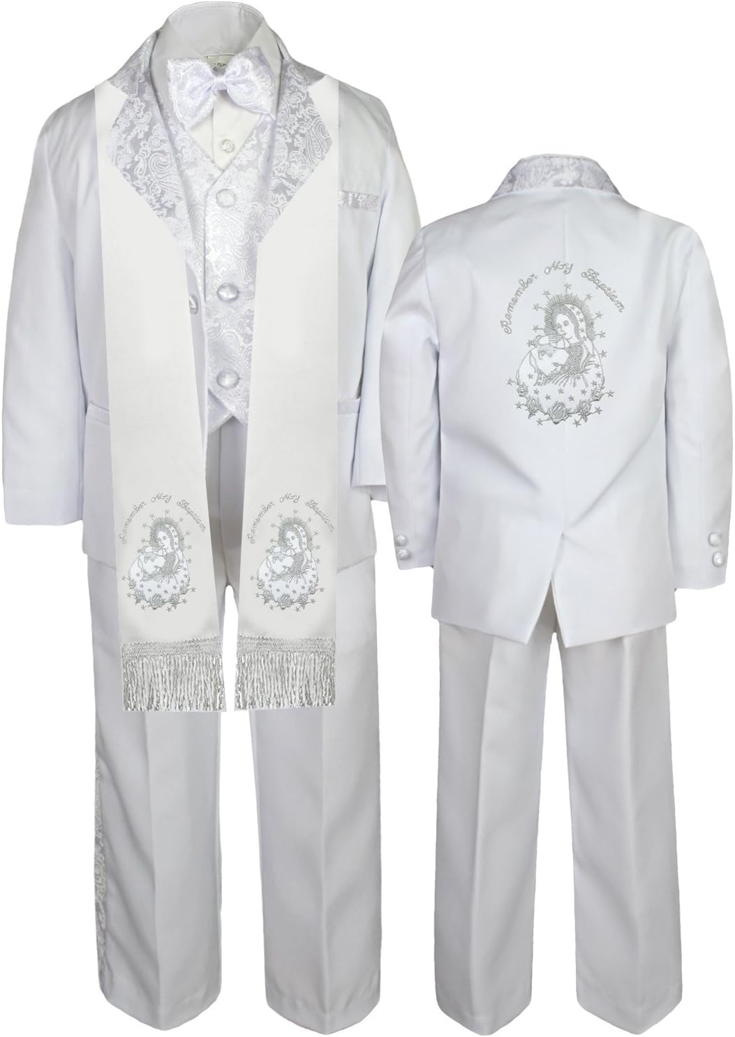 Baby Boy Toddler Baptism White Tuxedo Embroidery Pope Virgin Maria Stole Sm-7