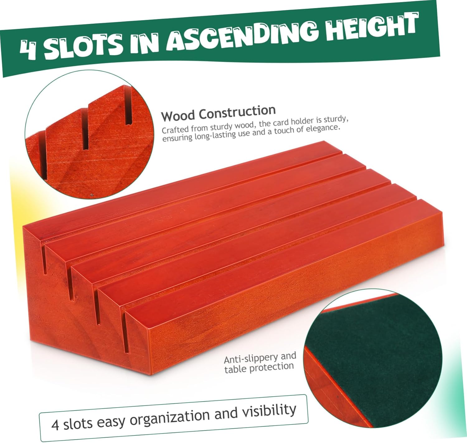 4pcs Wooden Base Playing Card Holders Medium Card Stands Vertical Display for Easy Identification for Ages and Gaming Convenience