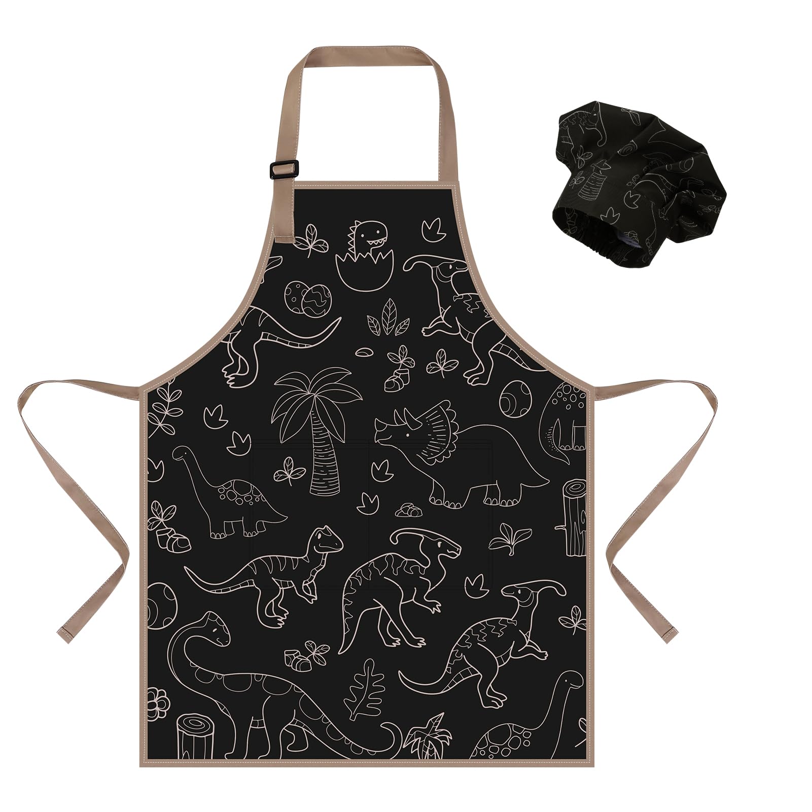 saerryor Black Kids Apron and Chef Hat Cooking Apron with 2 Pockets,L