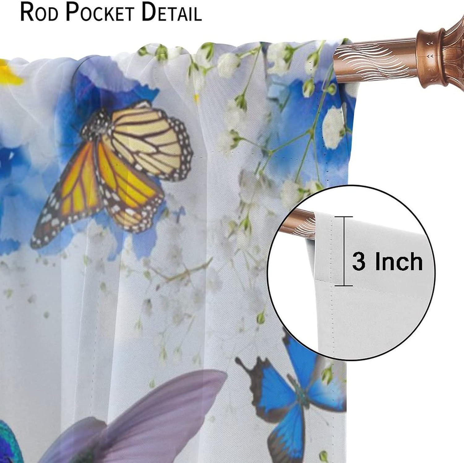 Spring Hummingbird Rod Pocket Blackout Curtains - Abstract Floral Birds Romantic Blue Flowers Window Curtain Set Energy Saving Thermal Insulated Drapes for Living Room 2 Panels 45L x 21W