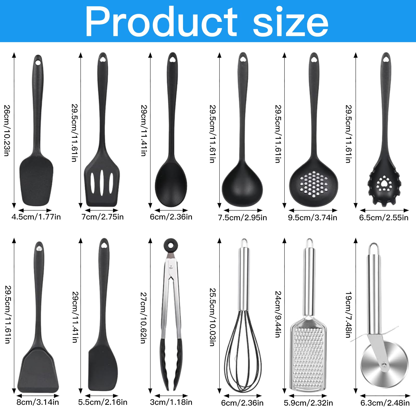 Binnan Utensili da Cucina in Silicone, 44 Pezzi Utensili da Cucina con Secchio Portaoggetti, Resistente al Calore Antiaderenti, Lavabile in Lavastoviglie (Nero)