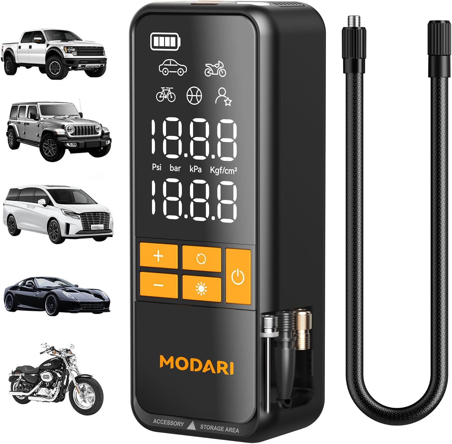 MODARI Tire Inflator Portable Air Compressor - 4X Faster 160 PSI Portable Air Pump for Cars - Cordless Tire Inflators with Gauge - Portable Tire Inflator for Car, Pickup, Bike and More