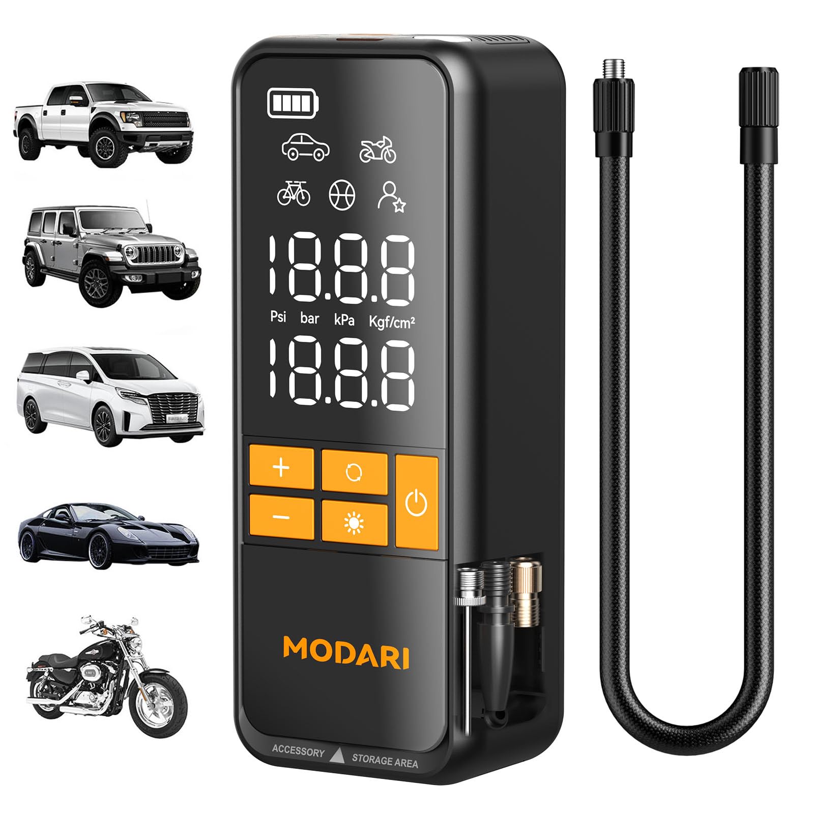 MODARI Tire Inflator Portable Air Compressor, 5X Faster 160 PSI Portable Tire Inflator for Car, Built-in Magnetic Storage, Auto Shut-Off Cordless Air Pump for Car Tires, SUV, Truck (No case)