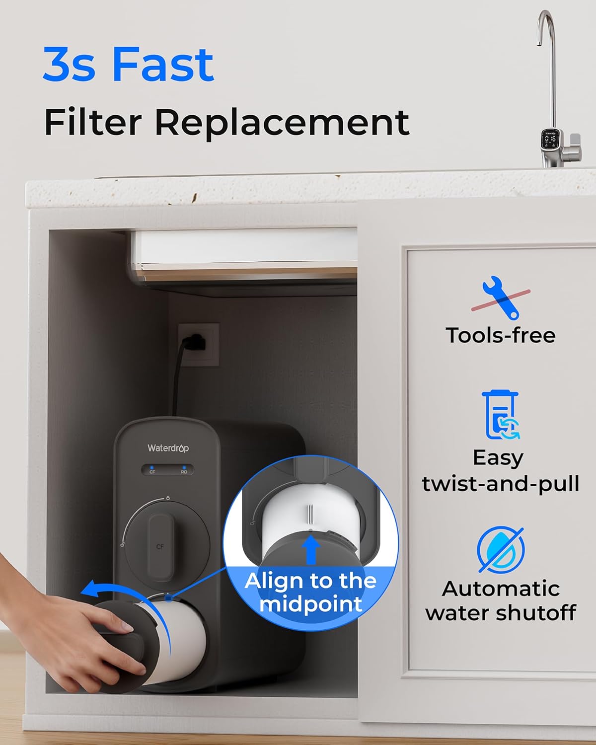 Waterdrop WD-G5P700-RO Filter, Replacement for WD-G5P700 & WD-G5P700A & WD-G5P700-PRO & WD-G5P700A-PRO Undersink Reverse Osmosis System, 24-month Lifetime - Image 4