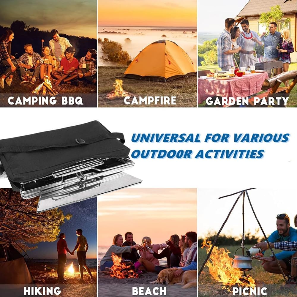 Grill De Camping Portable Robuste, Antirouille, Résistance À La Corrosion, Feu De Camp Pliable, Grill En Acier Inoxydable 430 Pour Le Camping, La Randonnée, Les Pique-Niques, Les Voyages, Etc