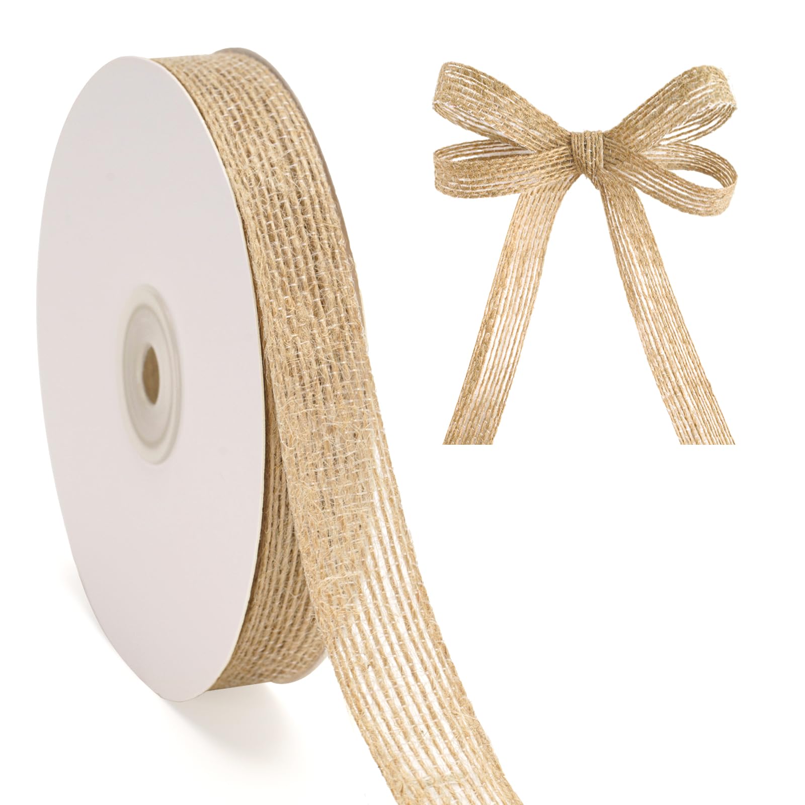 G2PLUS 2cm Brown Natural Hessian Ribbon: 20Yards Jute Burlap Ribbon for Crafting, Gift Wrapping and Christmas Wreaths Project