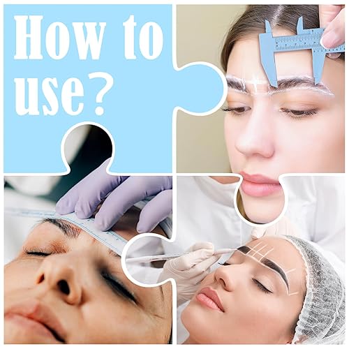 Miniatura 7 de Teling 6 piezas de herramientas para cejas, regla de medición de cejas, marcador blanco Microblading con regla de papel, marcador de piel,