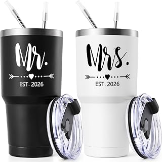 Lifecapido Mr and Mrs Gifts, Wedding Gifts for Couples 2026 Mr & Mrs 30oz Tumbler Set, His and Hers Engagement Gift for Couple Bride Groom(Black & White)
