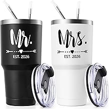 Lifecapido Mr and Mrs Gifts, Wedding Gifts for Couples 2026 Mr & Mrs 30oz Tumbler Set, His and Hers Engagement Gift for Couple Bride Groom(Black & White)