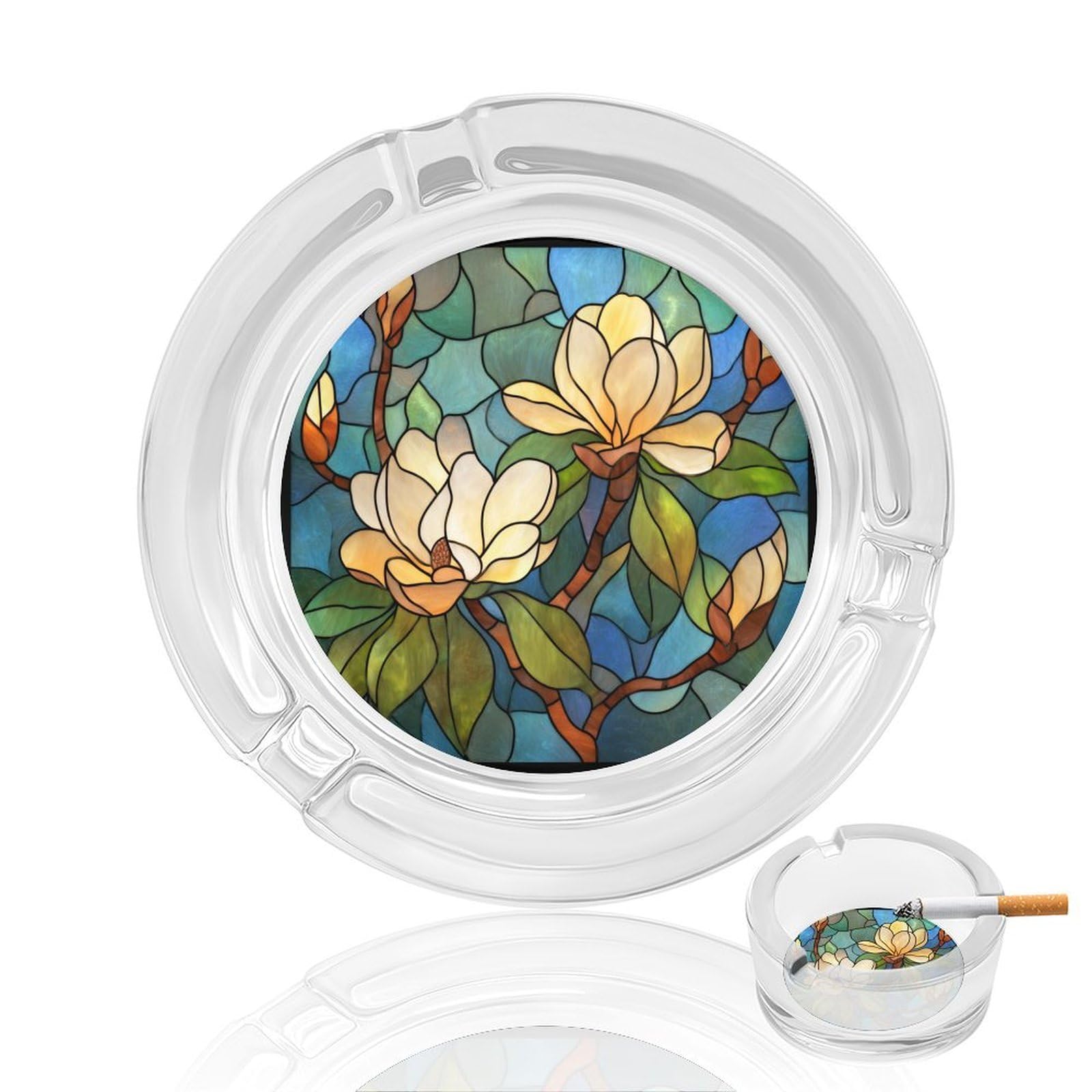Southern Magnolia Tree in Bloom Glass Ashtray for Cigarettes Portable Decorative Ash Trays for Home Office Decor