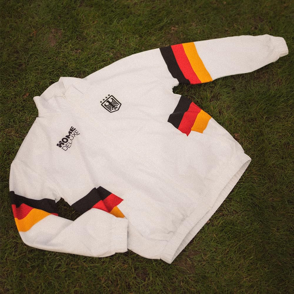 Home Deluxe TEAM DEUTSCHLAND - Trainingsjacke 2026 - Weiß | Nahtlose Retro-Optik Jacke, Fußballjacke