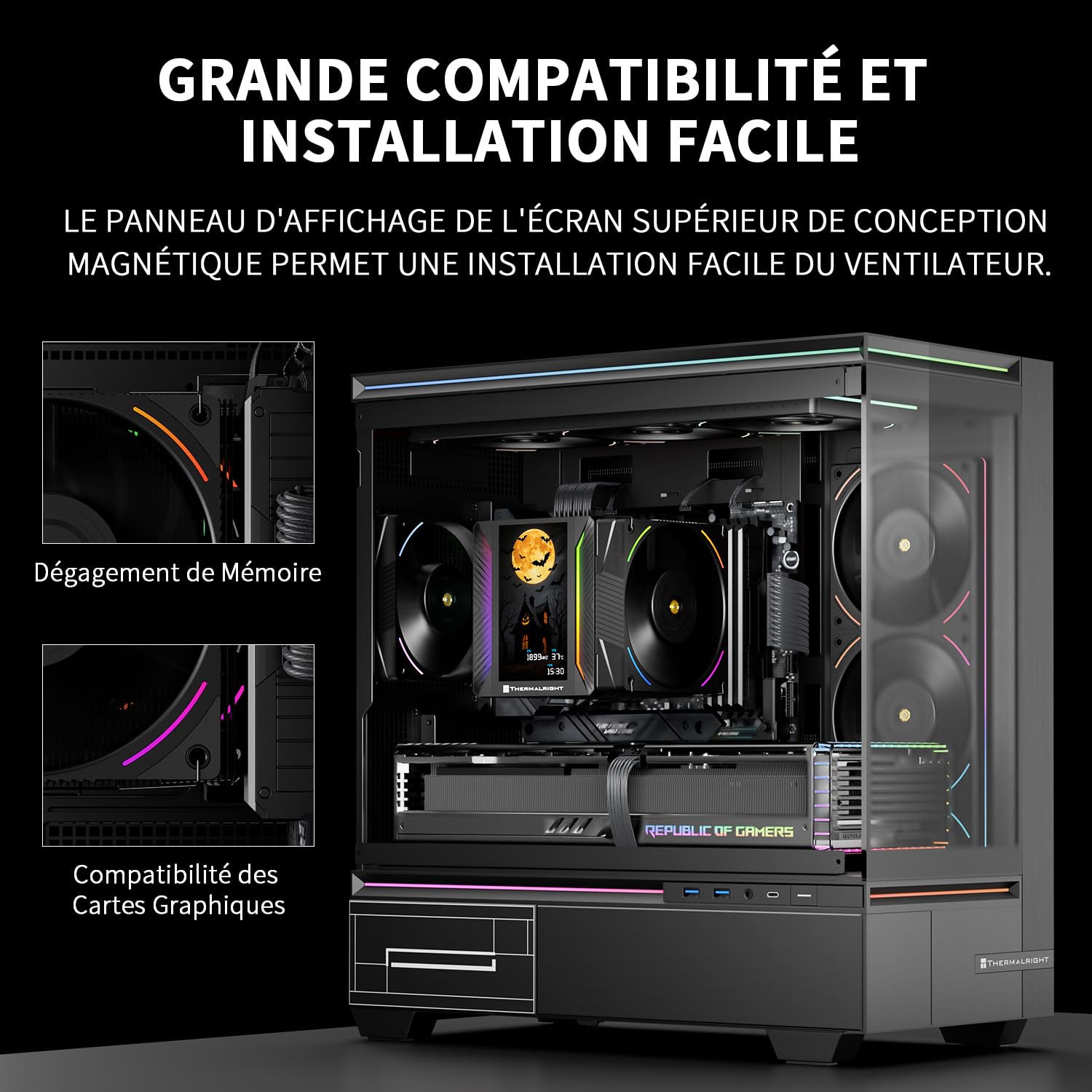 Thermalright Peerless Assassin 120 VISION MAX ARGB Black Chłodnica procesora PC z 6 rurami cieplnymi, 5-calowy wyświetlacz magnetyczny o rozdzielczości 480 x 854, do AM4/AM5 i Intel LGA1700/1851