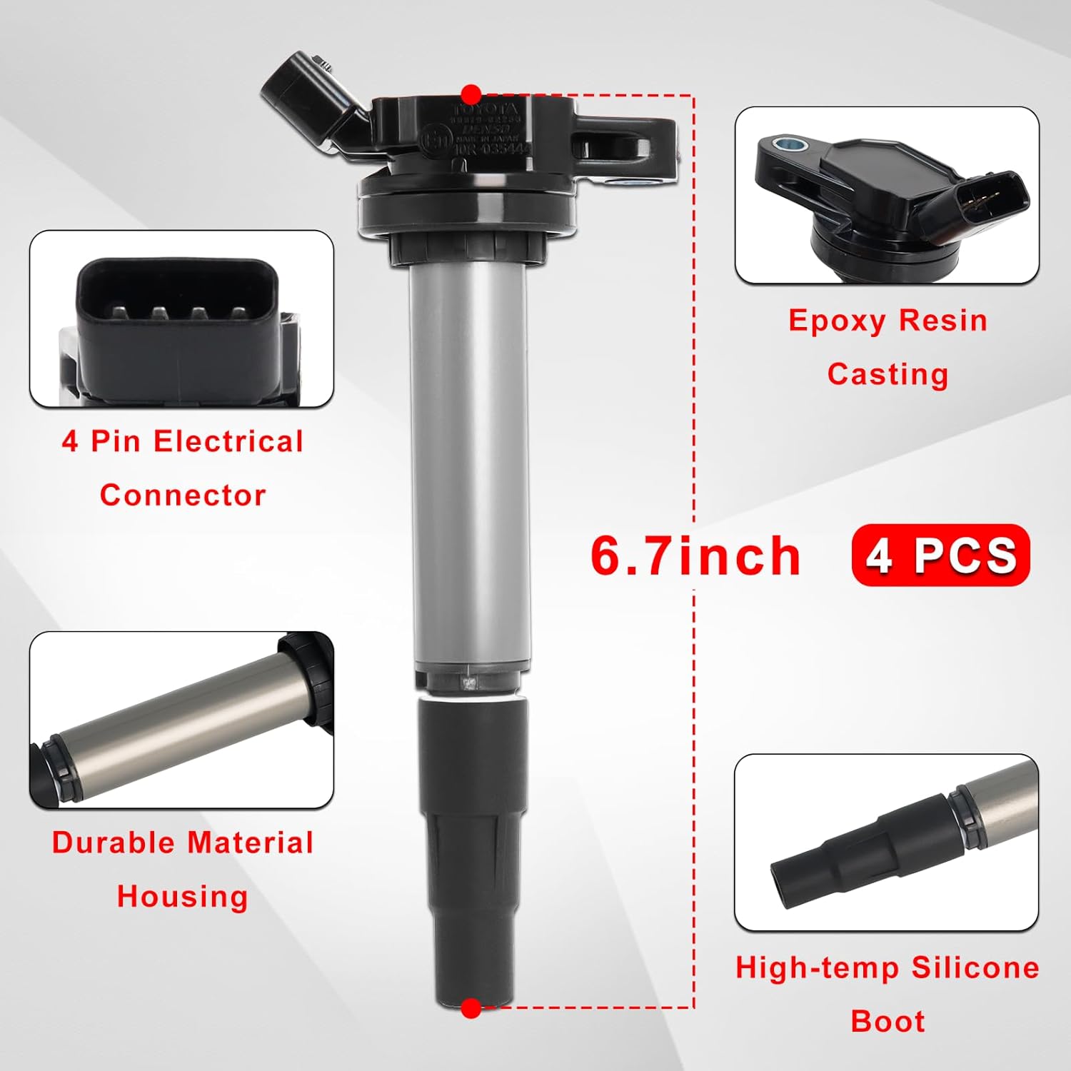UF596 Ignition Coil Pack and 4912 Iridium Spark Plug Compatible with Toyota Corolla Matrix Prius V Scion IM XD Lexus CT200h Pontiac Vibe 2009-2017 1.8L L4 Replace UF619 90919-02258 by MCCKLE (4 Pack)