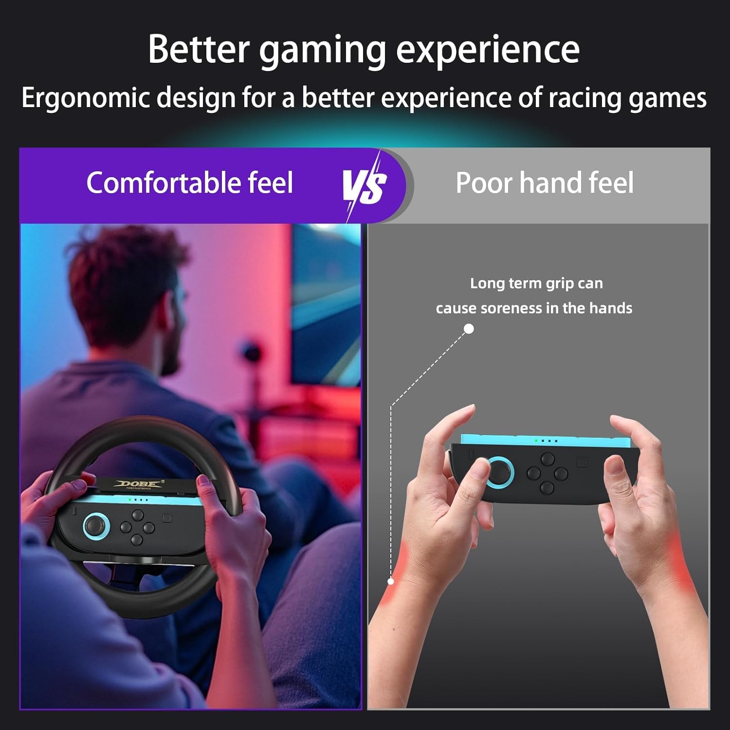 Switch 2 Steering Wheel – Family-Friendly Joy-Cons Controller Grip – Kid-Safe Switch 2 Racing Wheel – Fun Game Accessories for Mario Kart – Black [2-Pack] - Image 3