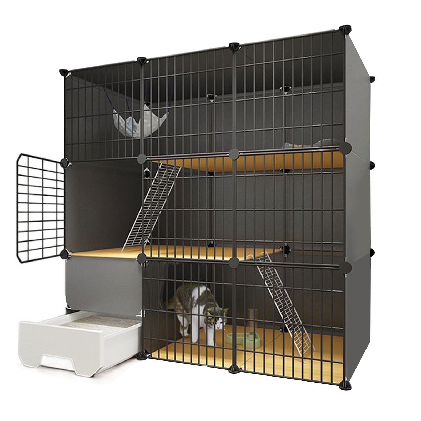 Enclos pour balcon pour deux chats avec grand espace d'exercice modulable