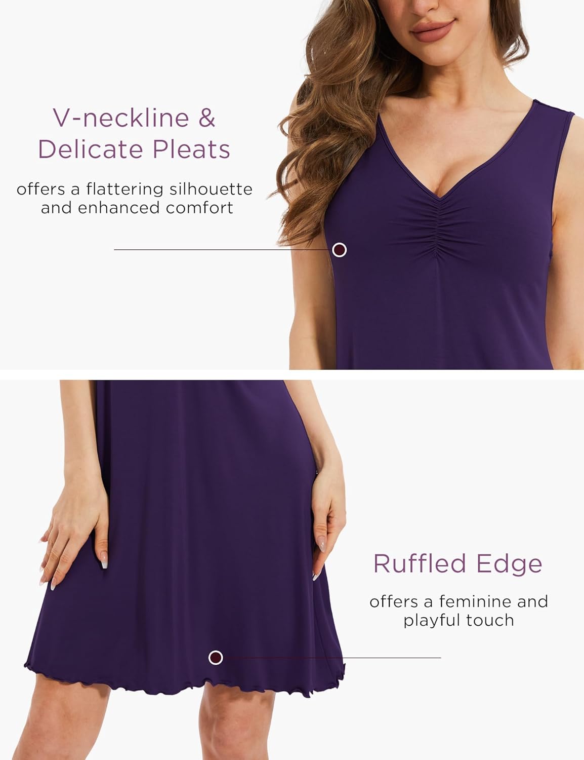 GYS Sleeveless Nightgowns for Women Soft Viscose Sleepwear Pleated Tank Sleep Shirts V Neck Pajama Dress - Image 5