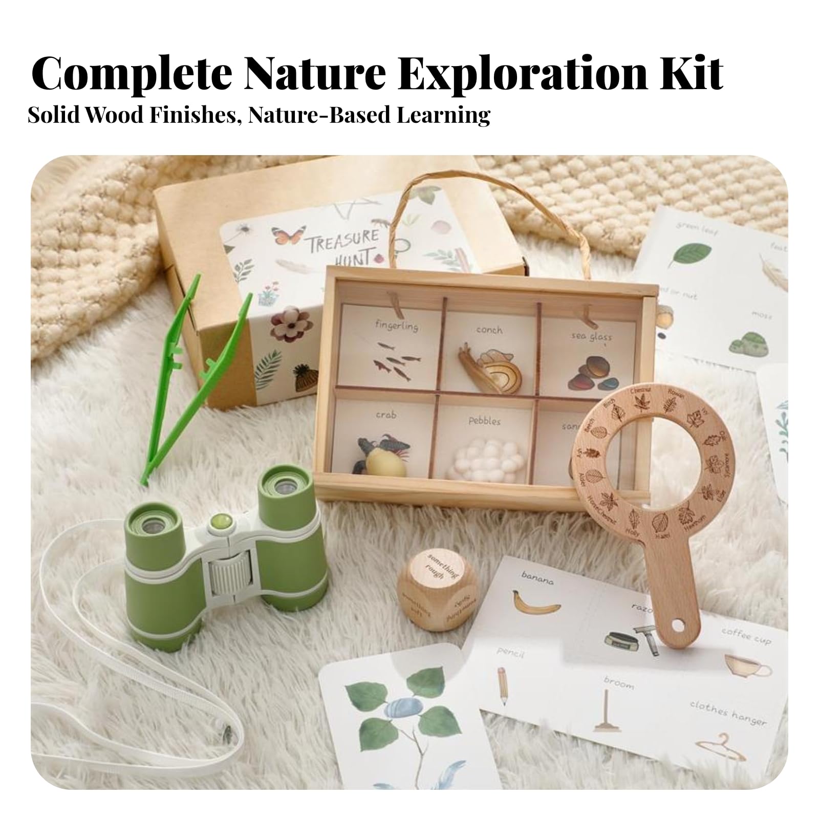 Kit di Esplorazione con Custodia in Legno Resistente Ideale Come Regalo per Apprendimento All'aperto, Passeggiate Natura, Gioco Immaginativo