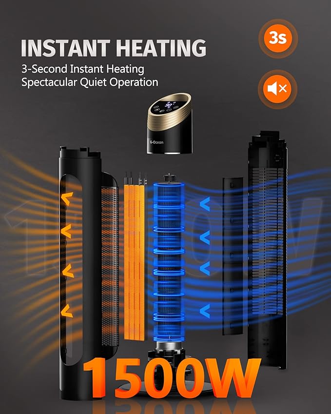 Calefactor Eléctrico Portátil PTC 1500W 120V con Termostato y Control Remoto miniatura 6