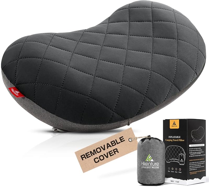 Almohada de camping con funda extraíble, almohada de mochila inflable ultraligera para dormir, almohadas hinchables, almohada de senderismo portátil y compacta para la playa, viajes, exteriores(gris)
