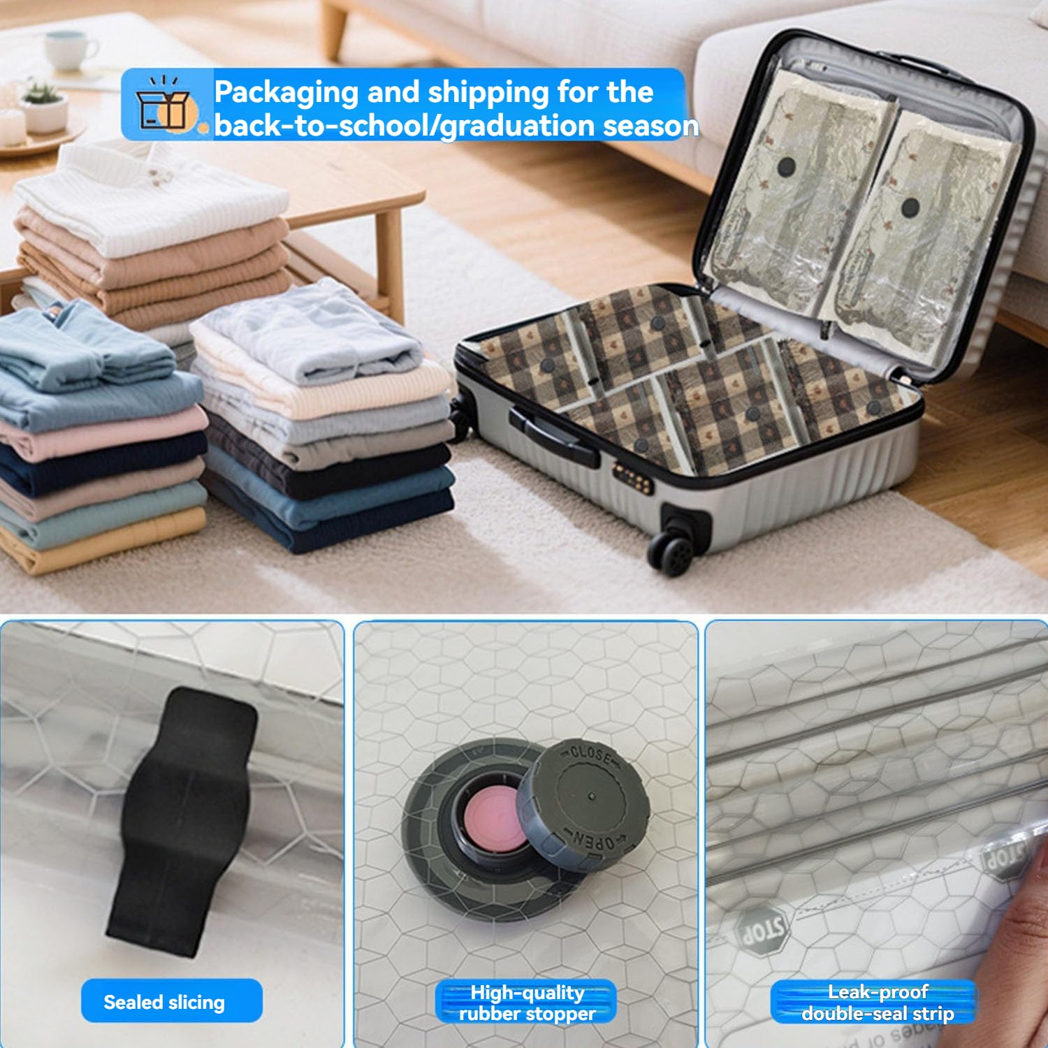 Bolsas de Almacenamiento al Vacío Reutilizables y Espesadas Ahorradoras Espacio para Edredones Ropa Chaquetas Plumón - Organizador Resistente