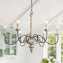 Farmhouse Chandelier, 6-Light Large French Country Wood Lighting for Dining Room, 37.4 Distressed Shabby Chic Chandeliers, Vintage Arms in Rusty Metal Finish for Living Room, Bedroom