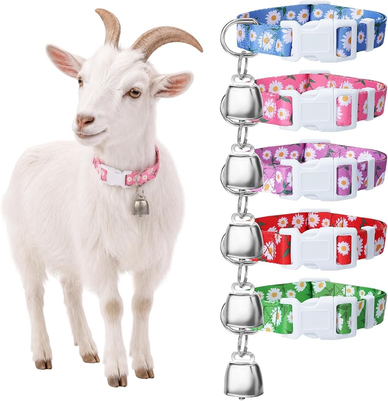 Coleira ajustável floral para cabras, ovelhas e pequenos animais com sinos de cobre Guiqulai — Pacote com 5