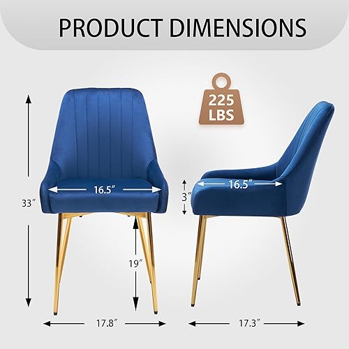 Miniatura 3 de Juego de 2 sillas de comedor, modernas de mediados de siglo, sillas de comedor sin brazos con asiento acolchado de terciopelo y patas de metal